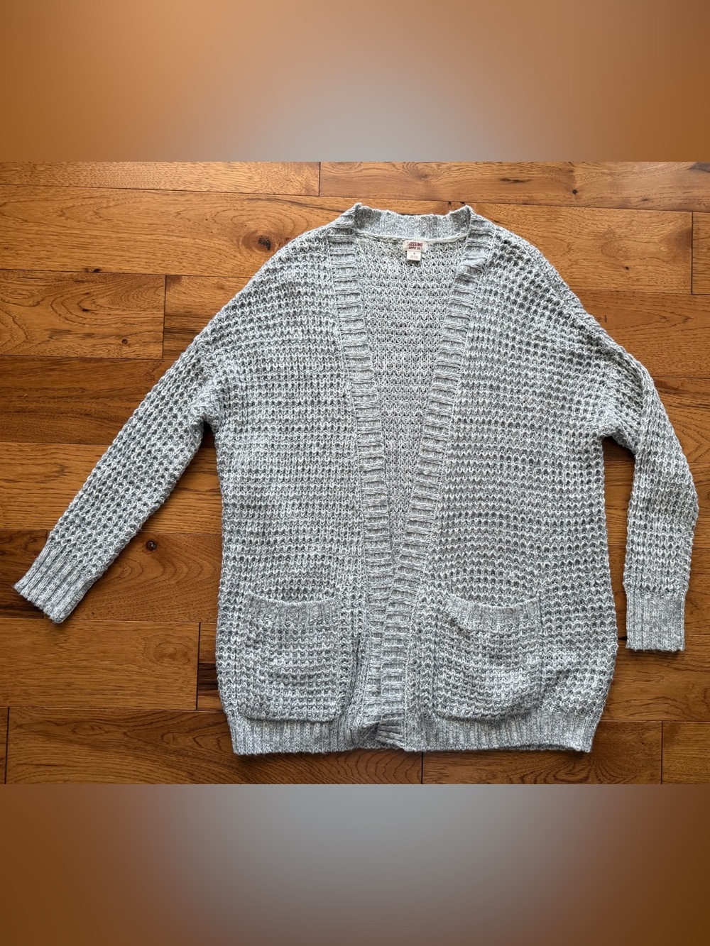 Women’s Heather Gray Mossimo Cardigan Waffle Open Knit Sweater Size S